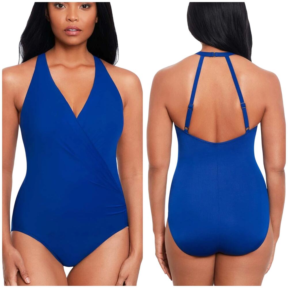 Miraclesuit NWOT Rock Solid Wrapsody One Piece Swimsuit Azul Blue Size 8
